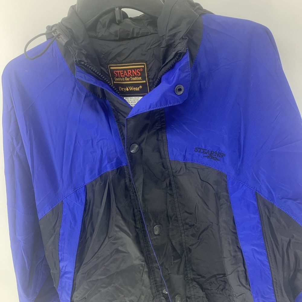 Stearns Dry Wear Water Proof Fishing Jacket Boating Cinch Waist BlueBlack Medium